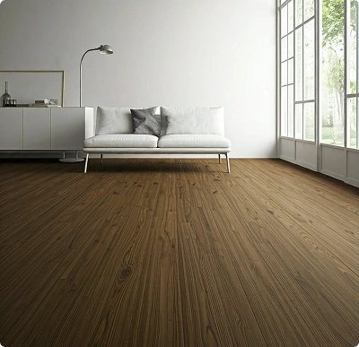 Water-resistant treated wooden flooring in bathroom