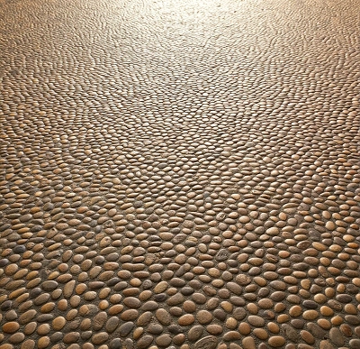 Natural pebble flooring for a spa-like bathroom