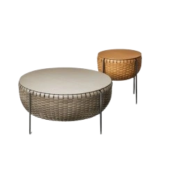 Minimalist coffee table set with a metal frame and rustic tabletop design