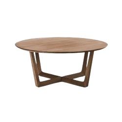 Rustic round coffee table with a reclaimed wood finish