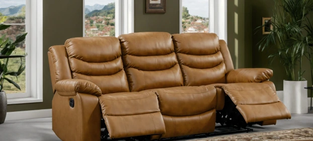  Fusion Leather 3 Seater Manual Recliner in Brown Colour