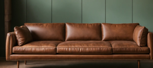  Miceli Leather 3 Seater Sofa In Brown Finish