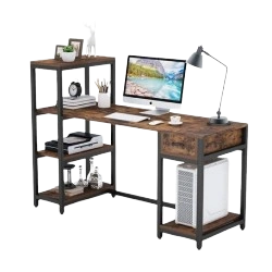 Modern writing table with ample storage and workspace.