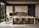 island with dark countertop and storage