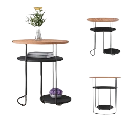 Round bedside table with modern design and storage