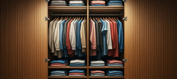 Spacious wardrobe with shelves and hanging space, available in various finishes and materials