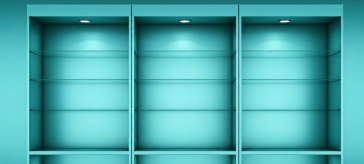 Display cabinet with glass doors and adjustable shelves, in metal, wood or mixed materials