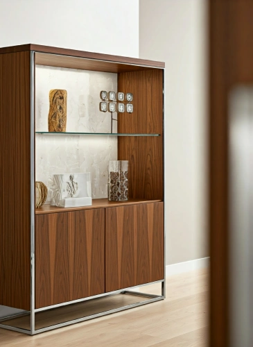 Cabinet with open and closed sections to exhibit and store items