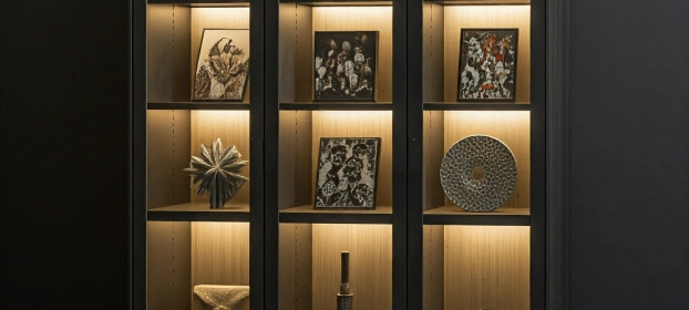 Showcase cabinet with internal lighting and shelving