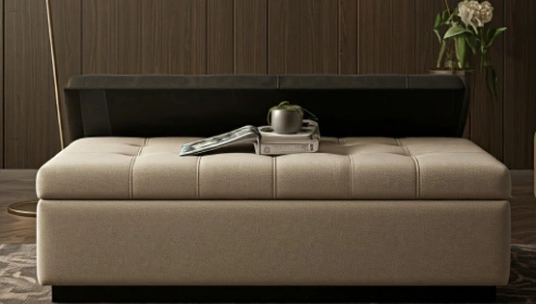 Compact bench-style ottoman suitable for seating or storage