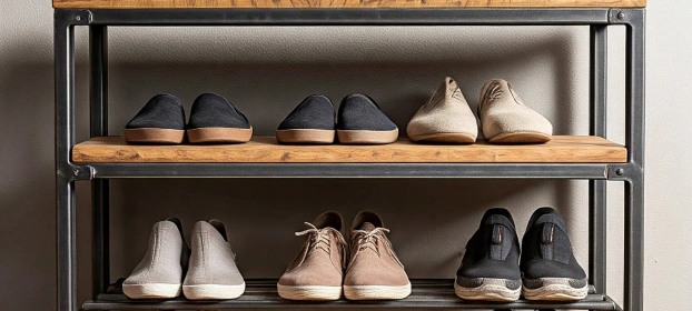 Durable shoe stand made from wood and metal