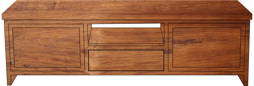 Contemporary TV unit made of light wood with open shelves