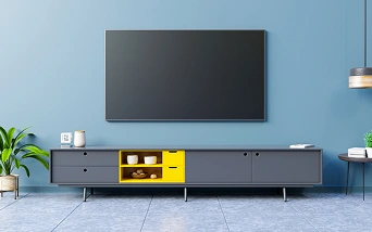 Floating minimalist TV unit in a neutral tone