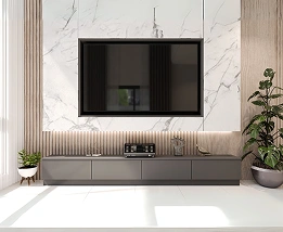 Ultra-minimalist TV unit focusing on functionality and simplicity