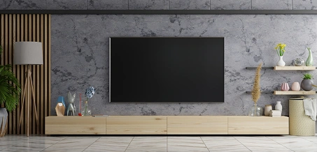 Industrial rustic TV unit combining distressed wood and metal elements