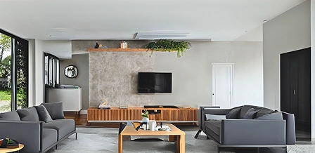 Hand-hewn rustic TV unit with exposed joinery