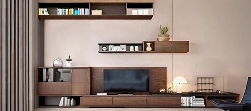 Classic wooden TV unit with intricate carvings and dark finish