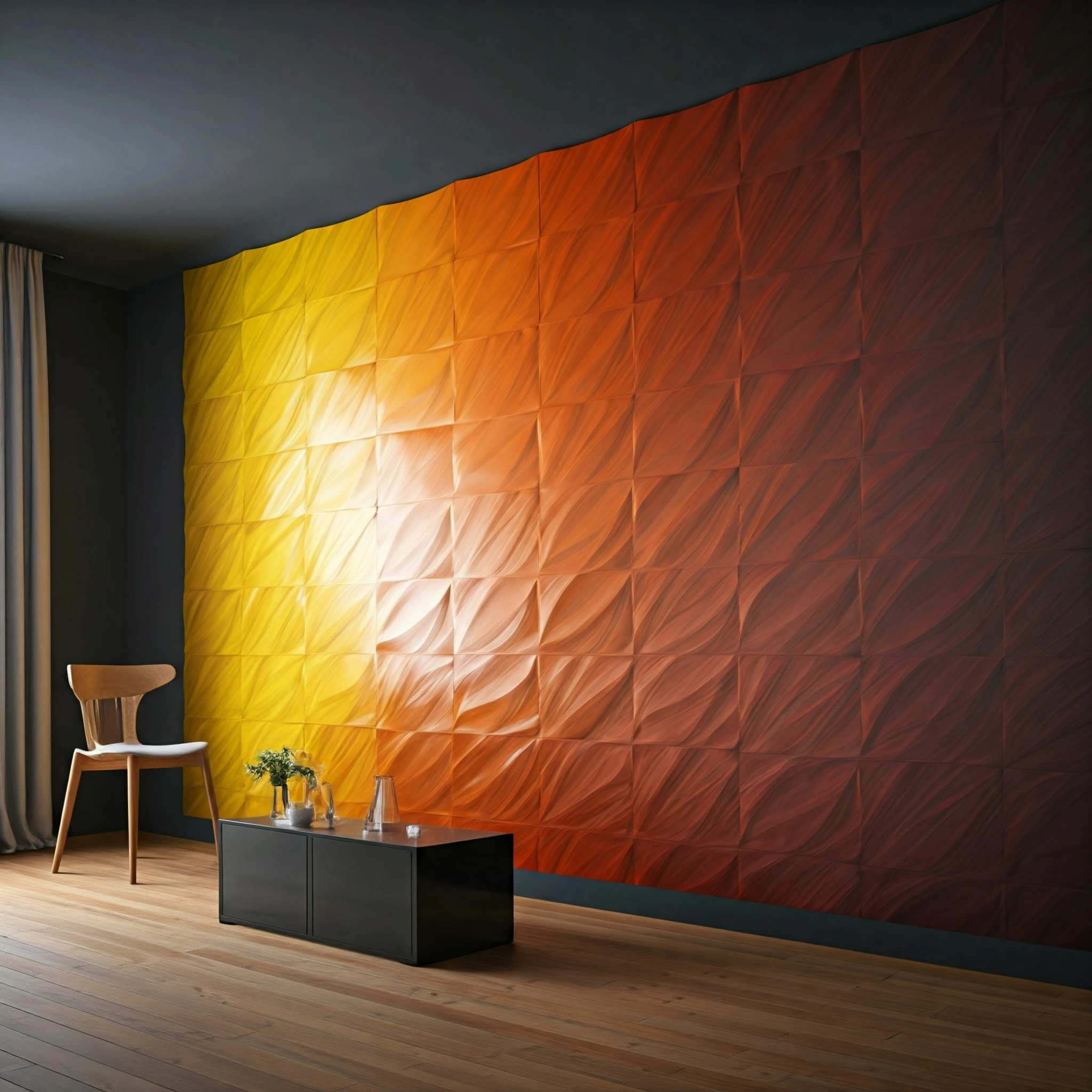 Textured 3D wall panels creating a modern sculptural effect